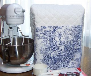 WHITE BLUE TOILE Kitchen Aid MIXER StanD cover QUILTED FABRIC POCKET 4