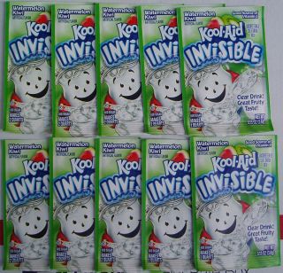 10 packets of KOOL AID drink mix INVISIBLE WATERMELON KIWI flavor TEN