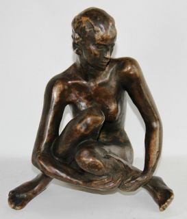 Nice Bronye Sculpture Sitting Boy Signed Kolbe
