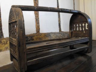 Unusual Antique Hardwood 18thC adz Cut Kalash Cradle Hindu Kush