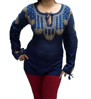 Cotton Kurta Tunic Top Kurtis Indian Style Blouse Yoga Dress Kameez Sz