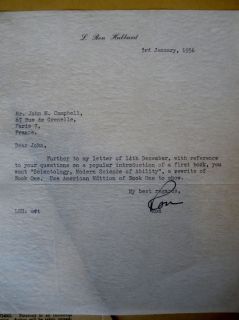 Ron Hubbard Signature Typed Letter 1956 Circa Origins of Scientology