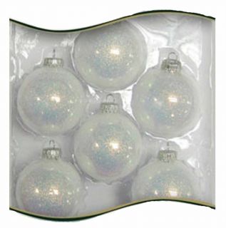 NEW Christmas By Krebs Clear Snow Sparkle Ball Ornament 6 piece set
