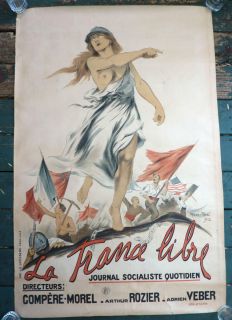 1918 Original French WWI Poster La France Libre Free France