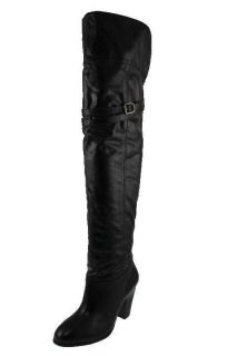 Pour la Victoire NEW Kyler Black Leather Mid Heel Over The Knee Boots