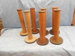 Set of 7 Wood BOBBINS with Lace Tops 1