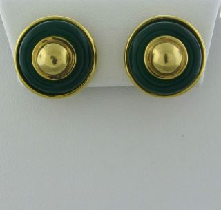 Tiffany Co 18K Yellow Gold Chrysoprase Button Earrings
