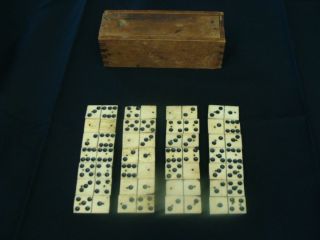 Antique set of 28 Civil War Era 19th Dominos Ebony & Ivory with Wooden