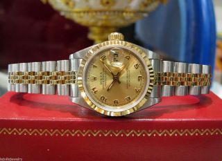 LADIES ROLEX OYSTER PERPETUAL DATEJUST TWO TONE 18K YELLOW GOLD AND