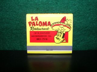LA PALOMA RESTAURANT La Verne Pomona San Bernardino California CA Rare