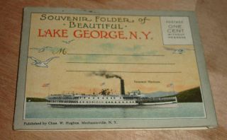 Vintage Lake George NY 18 Color Pictures Souvenir Folder Orig Steam