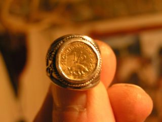 1857 California Half Dollar Gold Coin Fractional Token Silver Ring