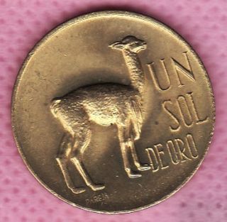 Peru 1 Sol de Oro Llama Lama 1967 Coin World