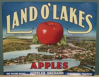 Vintage Land O Lakes Apple Crate Label Aeppler Orchard in Oconomowoc