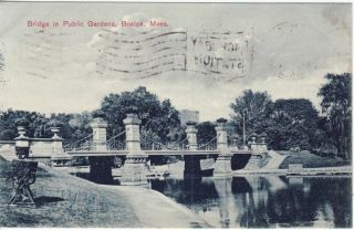 Antique Postcard c1908 Public Garden Bridge Boston MA