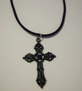 Large Black Cross Suede Choker Necklace