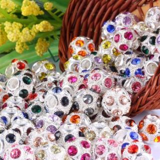 Crystal Dot Ball Rondelle Big Hole Charm European Beads