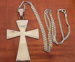 Sterling Silver 925 Large Cross Pendant Necklace