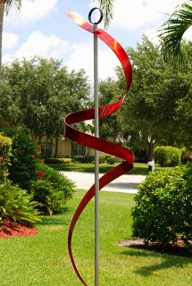 Large Outdoor Modern Abstract Painted Metal Art Sculpture Red Ribbon