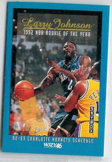 Charlotte Hornets Pocket schedule NBA Rookie of the Year Larry Johnson