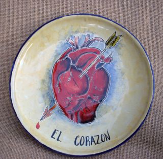 Wow La Loteria Mexicana Mexican Talavera Plate Corazon Heart Dia De