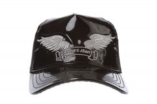 Robins Jeans Hat Black Patent Leather Snap Back Hat