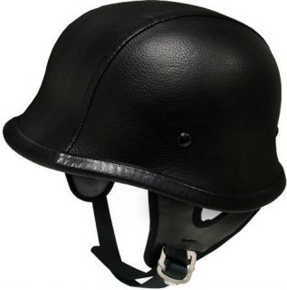 Style Dot Black Leather German Motorcycle Half Helmet s M L XL