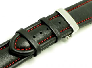20mm Leather Watch Band Deployment Clasp Black Red