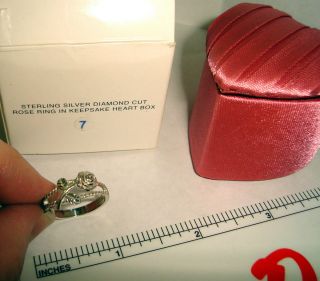 OLD in box AVON Sterling Silver .925 Diamond cut ROSE RING keepsake