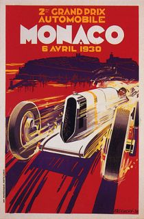 1930 APRIL MONACO GRAND PRIX CAR RACE EUROPE FINE LARGE VINTAGE POSTER