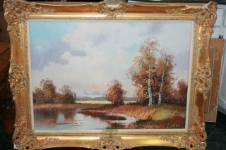 RARE Old G Leon Original Oil Painting Landscape 28 x 20