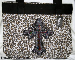 Leopard Print Cross Embellished Large Tote Bag Shopper Purse Handbag