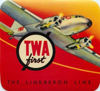 TWA Lindbergh Line Old 1937 Deco Airline Luggage Label