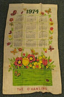 1974 Flower Butterfly Linen Kitchen Towel Calendar
