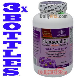 Organic Linseed Flaxseed Flax Seed Oil Omega 3 1000mg 3X 200 Ct Free