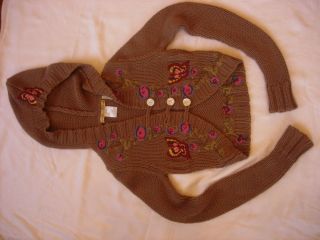 MISS ME Little Brown Cardigan Hoody Button Up Embellished Sweater Size