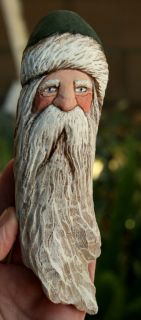 Beard Santa Gnome Original OOAK Wood Carving by Lisa Rogers