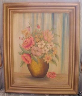 Flower Still Life Oil Painting on Panel Signed Linnell