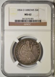 1854 O Seated Half Dollar with Arrows NGC MS62