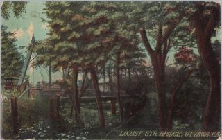 1916 Vintage Postcard Locust Street Bridge Ottawa Kansas KS