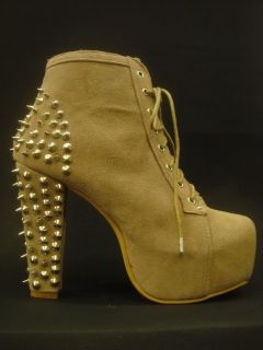 Power Womens Suede Taupe Suede Lita Spike Platforms High Heels Shoes