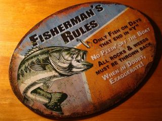  FISHERMAN RULES SIGN Fishing Lodge Rustic Log Cabin Home Decor NEW