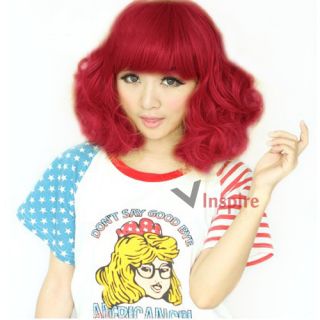 Stylish Long Wavy Candy Apple Red Fashion Hair Wig with Bangs