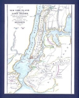 New York Long Island 1776 Revolutionary War Map Matted Reprint