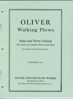 Oliver Walking Plows Sales & Parts Catalog 1 A Reprint Chilled Plow
