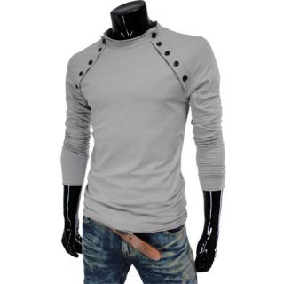 VT07 THELEES Mens Casual Long Sleeve Button Point Round Neck Tshirts