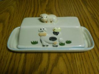 Butter Dish Cow Chicken with Pig Handle Ceramic