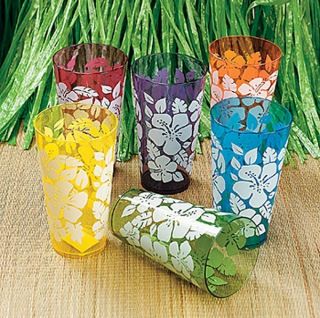 24 Hibiscus Cups Colored Plastic Luau Party Decor Hawaiian Beach Pool