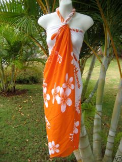 Sarong Orange Wht Plumeria Coverup Hawaiian Luau Dress