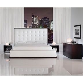 Ludlow White Platform Bed with Tall Leather Headboard Select Size